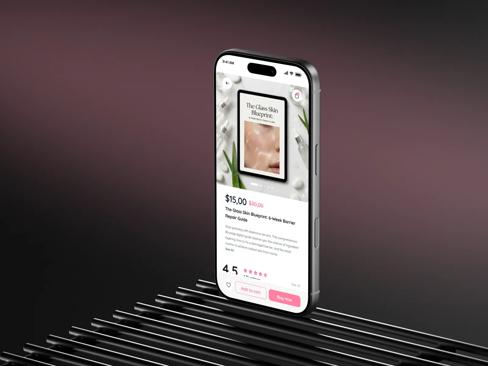E-commerce app product screen with add to cart and buy now